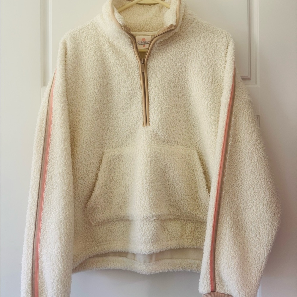 Club Social Jadelynn Brooke.. Cream Sherpa Hoodie with coral and tan Accents